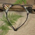 Handmade black fabric cat ear headband decorated with wire-wrapped crystal stones and clear beads. - Tea Brown + Black