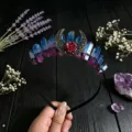 Crystal tiara headband with moon and rose flower design for women fashion hair accessories - Blue Red and Black Wire and Antique Bronze Hollow Moon Flower