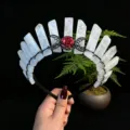 Crystal tiara headband featuring raw white crystal pillars, black metal wire, and red rose detail. - White Crystal + Black Moon + Flower