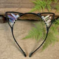Handmade crystal cat ear headband with wire wrapped aurora quartz, stylish hair accessory detail. - Pink Blue + Pink Green