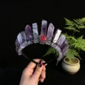 Natural Crystal Crown Headband Gothic Amethyst Tiara Red Rose Hair Accessories For Women. - Amethyst + Black Moon + Flower