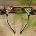 Handmade crystal cat ear headband with raw pink and green quartz stones for women and girls. - AB Red + Olive Burst