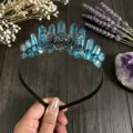 Blue crystal headband with black moon crown, gothic hair accessory for women. - Black Wire Triple Moon (Black Triple Moon Headband) / Blue