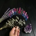 Crystal crown headband with hollow moon and pink blue quartz stones for women fashion detail view. - Red & Blue