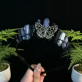 Natural crystal crown headband with metal butterfly charm for women daily wear party photo prop - Blue Gray and Antique Bronze Butterfly