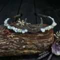 Crystal moon crown hair hoop detail view, handmade gemstone tiara for festival wedding - White Moonstone With Moon