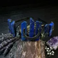 Gotischer Natur Lapis Lazuli Kristall Kronen Haarreif mit Mond und Totenkopf Deko Damen - Lapislazuli + Antik Bronze Krähe + Mond