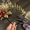 Tiara de cristal gótica diadema de luna accesorios para el cabello hechos a mano fiesta foto - Alambre Negro Triple Luna (Diadema Luna Negra) / Dorado