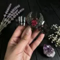Gothic crystal crown headband with hollow crescent moon and red rose for women party photography. - Tawny and Black Wire and Antique Bronze Hollow Moon Flower