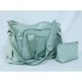Large mint green gym duffel bag with USB charging port for women travel yoga sports - Malachite green