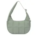 Light green quilted nylon shoulder bag, minimalist crescent hobo design for daily use. - Green