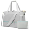 Large capacity travel duffel bag with USB port, gym bag and separate bottom shoe compartment. - Gray