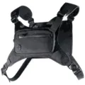 Black tactical chest bag for men, vest style running sports bag, portable mobile phone bag. - Black