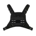 Detailed view of black tactical chest rig bag, multi-functional vest design for outdoor sports. - Black