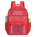 Sac à dos en maille rouge robuste avec tissu respirant, poche avant et poches latérales. - Rouge