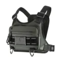 Tactical chest bag detail view showing durable waterproof fabric, MOLLE webbing and secure buckles. - Gray