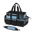 Bolso organizador de herramientas de limpieza, vista detallada con bolsillos. - Azul zafiro