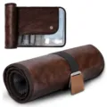 Trousse de toilette de voyage en cuir PU imperméable pour homme, sac de rangement en rouleau. - Marron