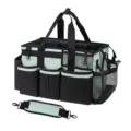 Multi-compartment utility cleaning caddy bag with shoulder strap for home storage - Light Green