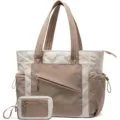 Quilted tote bag puffer handbag 2-piece set, casual lightweight travel shoulder bag for women. - Khaki With Mini Bag