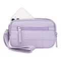 Detail view of the cute Korean style mini quilted nylon women wallet phone bag in light purple. - Purple