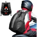 Waterproof motorcycle riding backpack with helmet storage and reflective safety strips for travel. - Double-Bar Reflective Strips