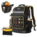 Heavy duty tool backpack with molded hard bottom, multiple pockets and laptop sleeve for daily work. - 31.75 x 17.78 x 45.72 cm / Black