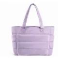 Lightweight quilted tote bag for women, soft puffer shoulder bag for travel, work and gym. - Purple