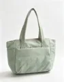 Lightweight puffy quilted tote bag for women, soft casual shoulder handbag in light green. - Light Green