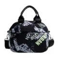 Elegante borsa a tracolla in tela alla moda con stampa graffiti, comoda borsa casual. - Nero