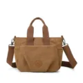 Borsa a mano in tela marrone da donna, elegante borsa casual con manici e pratica tracolla. - Caffè