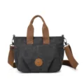 Borsa tote in tela grigio scuro con cinturini marroni, borsa casual da donna versatile - Nero