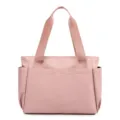 Borsa shopper in nylon tinta unita, borsa a tracolla casual impermeabile di grande capacità. - Rosa