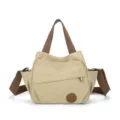 Borsa a tracolla vintage in tela lavata con cinghie marroni per pendolari e scuola quotidiana. - Kaki