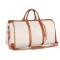 Grand sac de voyage duffel en blanc crème et cuir marron, idéal pour les week-ends et voyages. - Beige