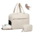 Quilted travel duffel bag with shoe compartment and puffy weekend carry-on bag style. - Off White