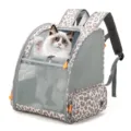 Leopard print breathable pet backpack with mesh windows for cats and small dogs outdoor hiking. - Ash Grey