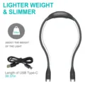 Portable LED neck reading light with USB Type-C charging cable, lightweight outdoor running lamp. - Black