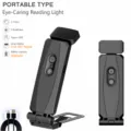 Portable LED reading light, foldable clip-on book lamp with 3 colors and 5 brightness settings. - Black