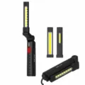 Foldable double-sided COB LED work light with magnetic base, portable inspection flashlight. - Black