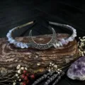 Handmade crystal crescent moon headband featuring wire-wrapped purple chips for elegant style. - Light Purple Crystal With Moon