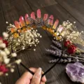 Diadema de cristal natural corona de luna accesorio para el pelo de mujer estilo boho chic. - Alambre Negro Triple Luna / Naranja Rosado