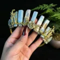 Natural crystal crown headband with star moon and rose gold branches for women elegant hair accessory - Amazonite + Gold Moon + Flower