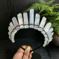 Handcrafted raw crystal tiara headband, elegant crystal crown hair accessory for festival party photo. - Iridescent Pink