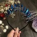 Diadema de cristal azul natural corona de luna gótica accesorio para el cabello mujer foto props - Alambre Negro Triple Luna / Azul marino