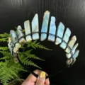 Natural crystal crown headband with raw stone points and black wire wrap for festival fashion. - Turquoise Green