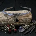 Crystal moon crown headband details, purple amethyst stone handmade gothic hair accessory. - Ametrine With Star Moon And Black