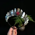 Natural crystal crown hair hoop with triple moon and red rose, gothic crystal headband. - Grey Agate + Black Moon + Flower