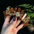 Gorgeous natural red crystal crown headband with golden rose, moon and branch details for women - Red Agate + Gold Moon + Flower