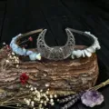 Crystal crescent moon tiara handmade wire wrapped natural stone headband for festival bridal - Morganite With Moon